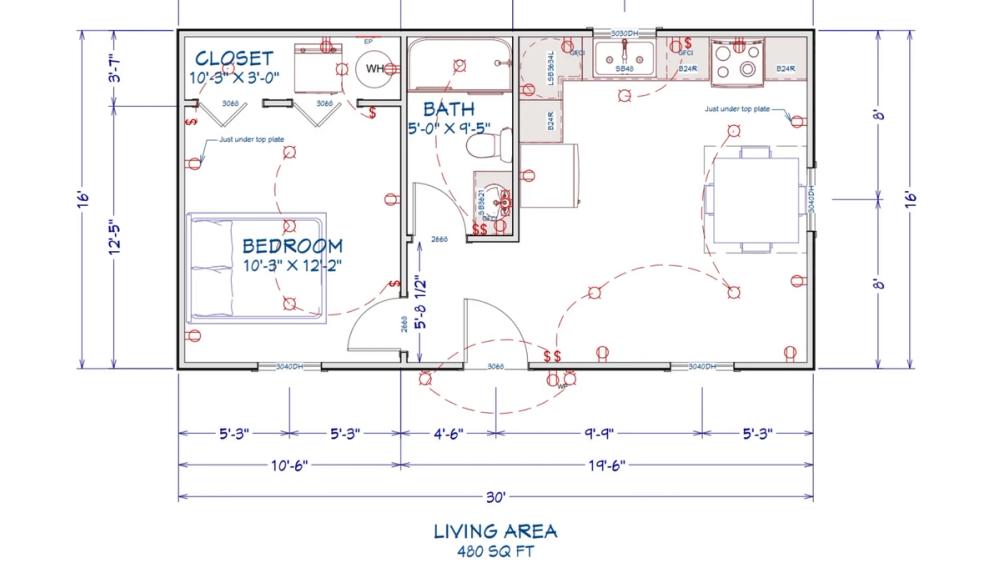 Floor plan for 16x30 Cabin Shell