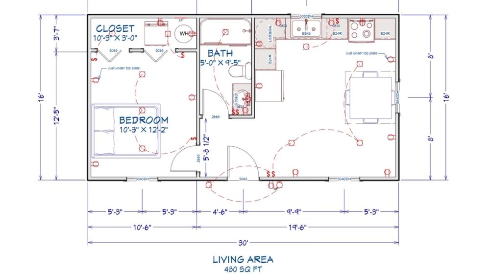 Floor plan for 16x30 Cabin Shell