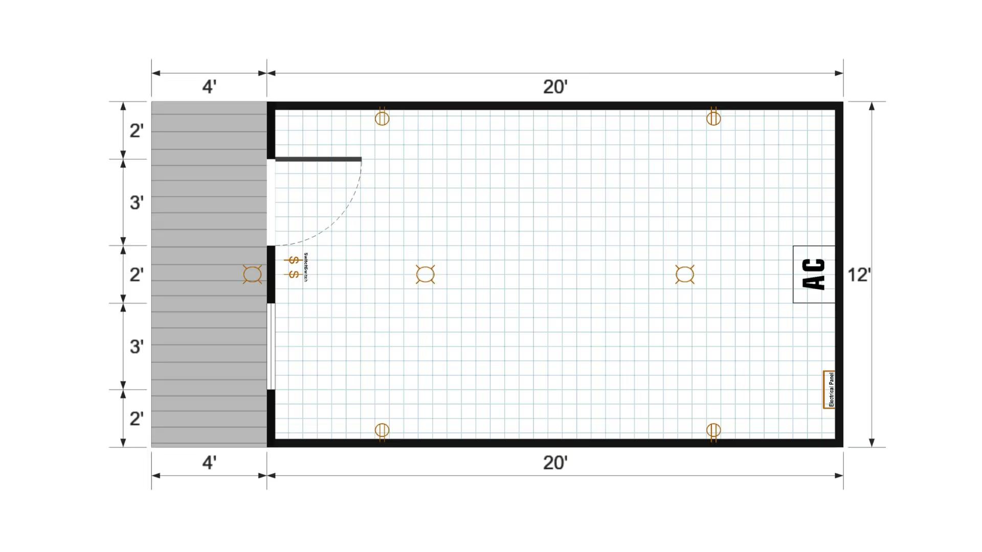 Floor plan for 12x24 Gable Cedar Porch