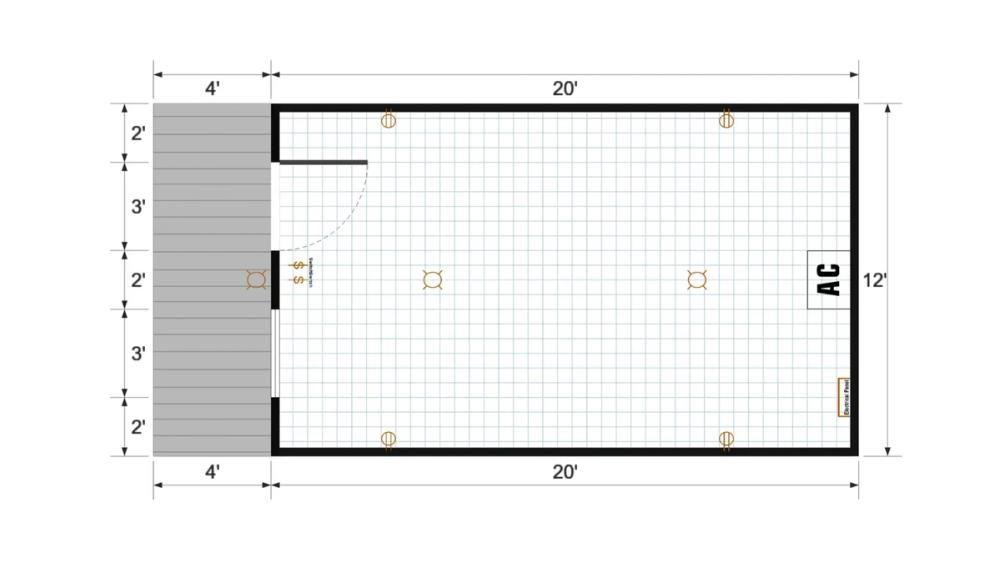 Floor plan for 12x24 Gable Cedar Porch