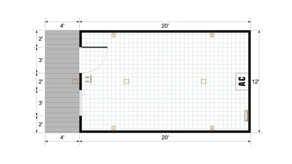 Floor plan for 12x24 Gable Cedar Porch