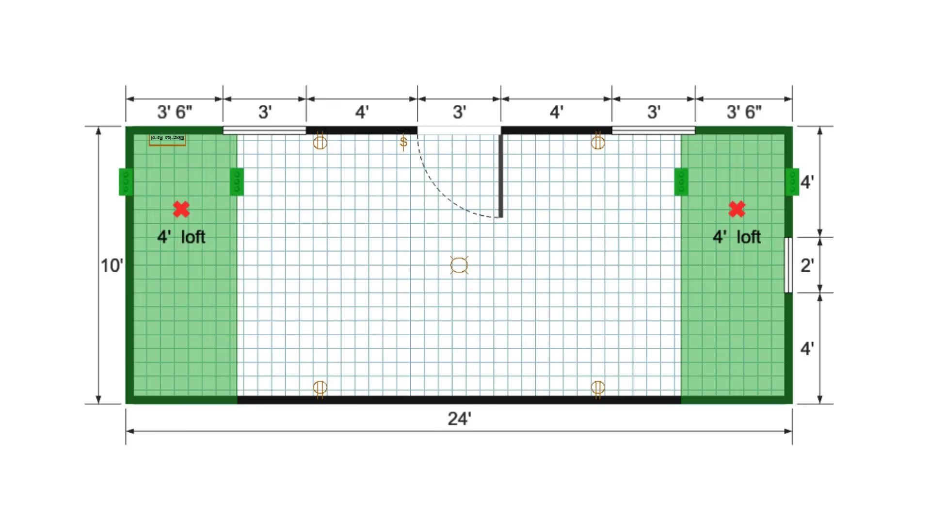 Floor plan for 10x24 Gable Shed