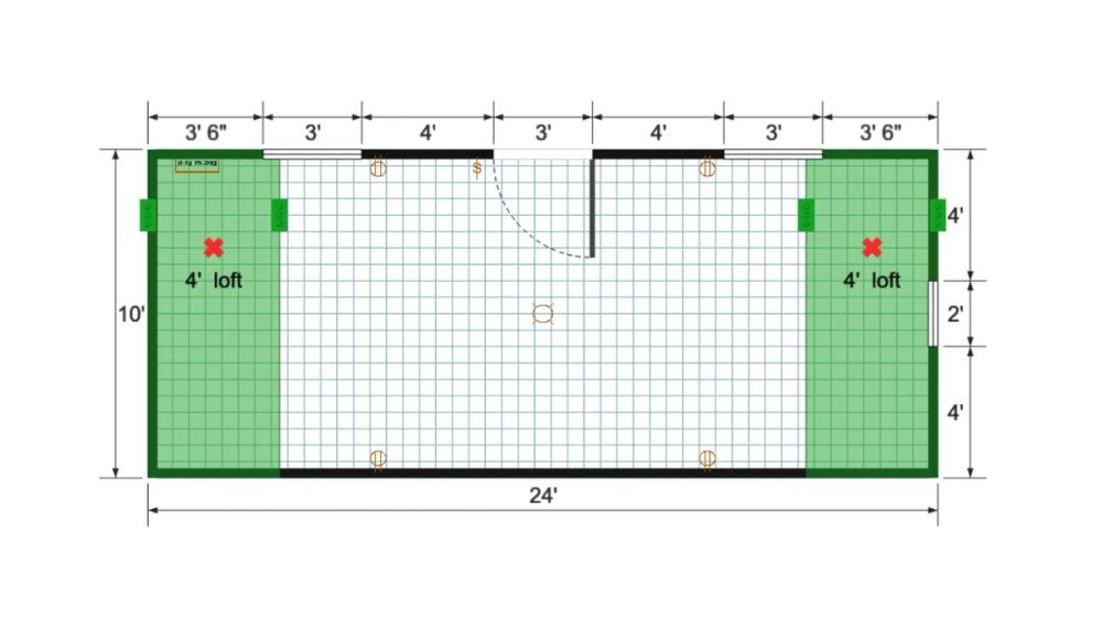 Floor plan for 10x24 Gable Shed