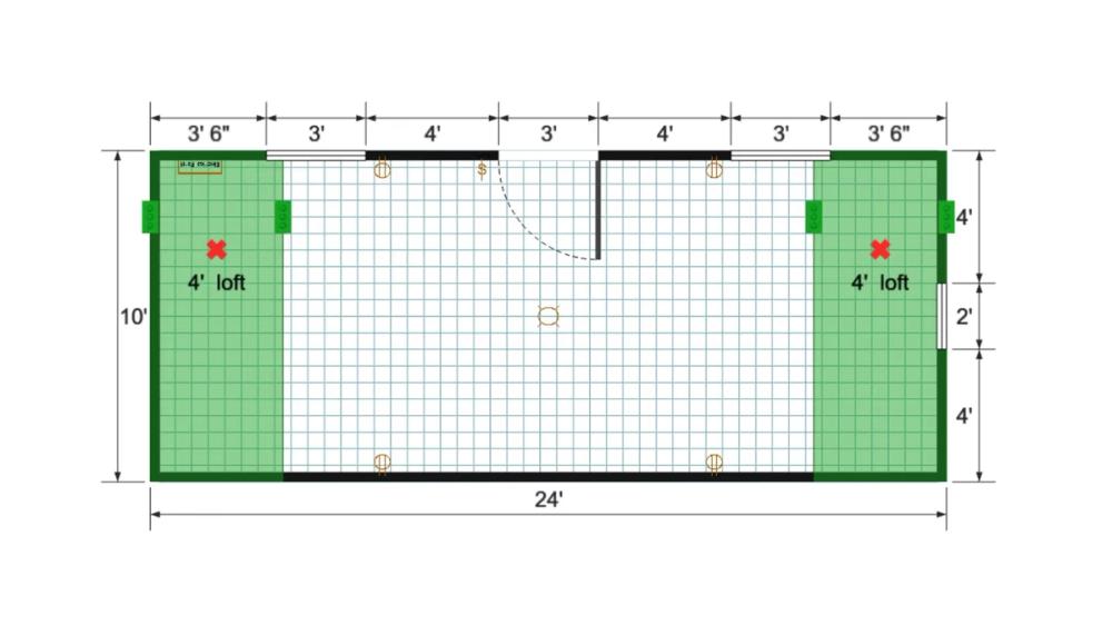 Floor plan for 10x24 Gable Shed