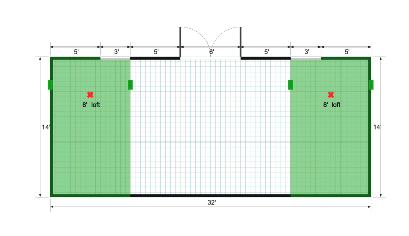 Side-Entry Premier Barn 14×32 floor plan