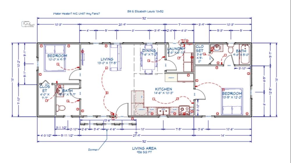 Floor plan for 18x52 Cabin Shell