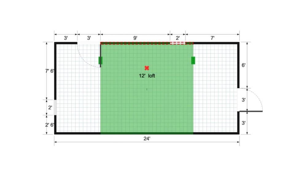 Floor plan for 12x24 Lofted Barn