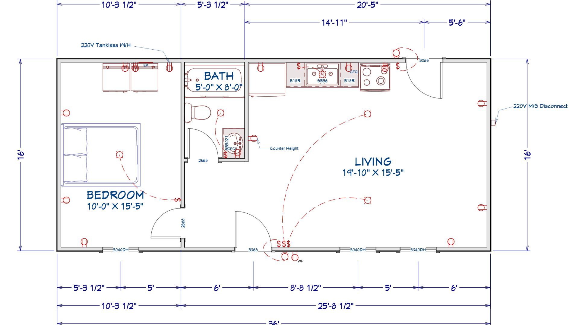 Floor plan for 16x36 Cabin Shell