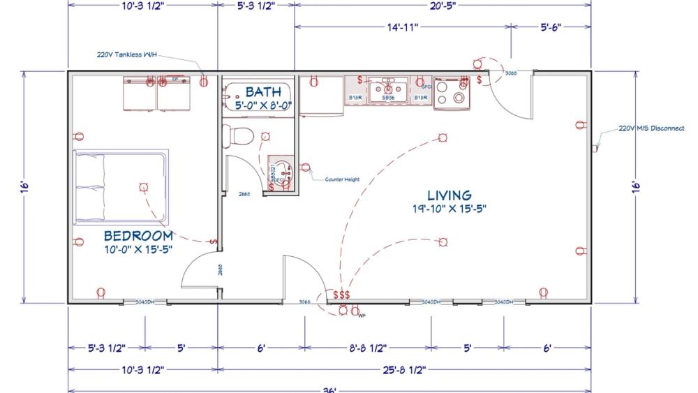 Floor plan for 16x36 Cabin Shell