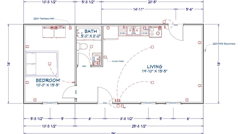 Floor plan for 16x36 Cabin Shell