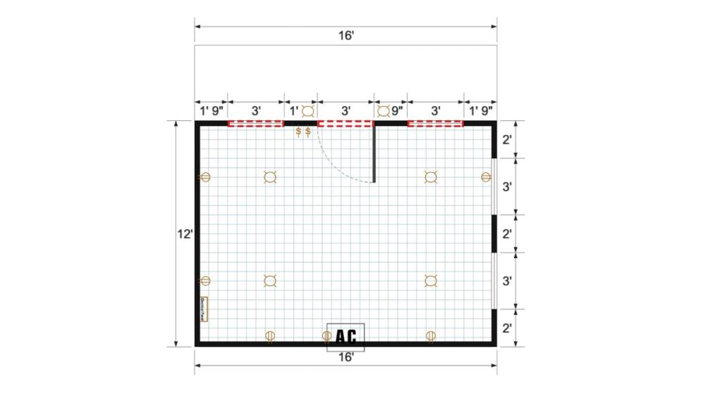 Floor plan for 10x16 Gable Shed