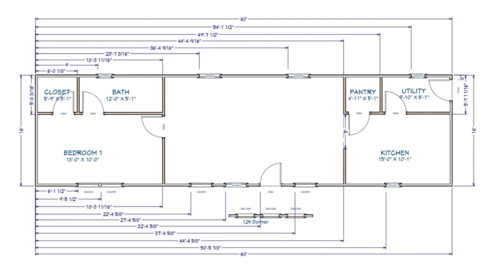 Floor plan for 16x60 Cabin Shell