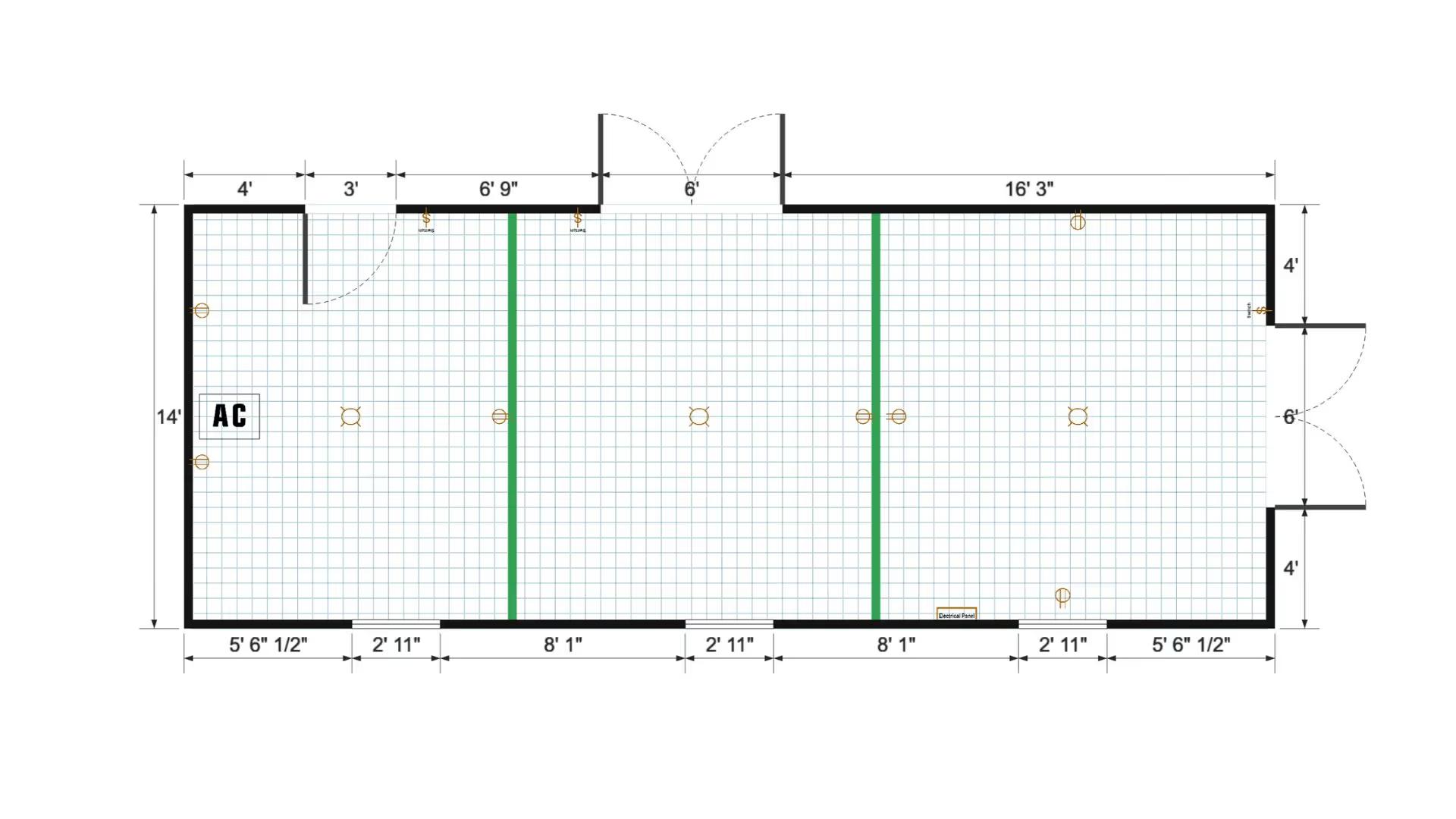 Floor plan for 14x36 Gable Shed