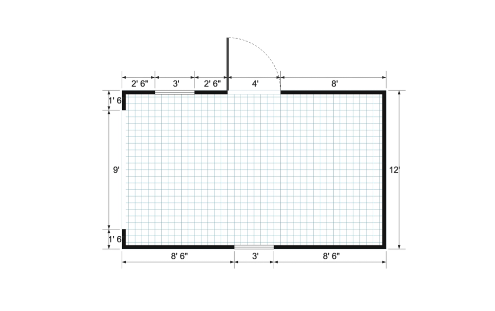 Floor plan for 12x20 Gable Shed with Roll-Up Door and Barn Door