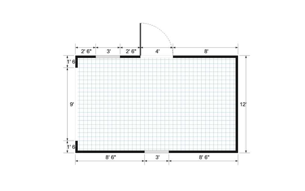 Floor plan for 12x20 Gable Shed with Roll-Up Door and Barn Door