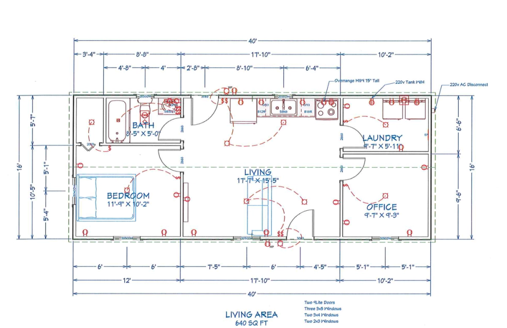 Floor plan for 16x40 Cabin Shell With Cedar Trim & Custom Floor Plan