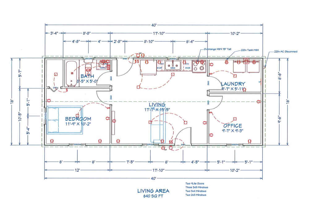 Floor plan for 16x40 Cabin Shell With Cedar Trim & Custom Floor Plan