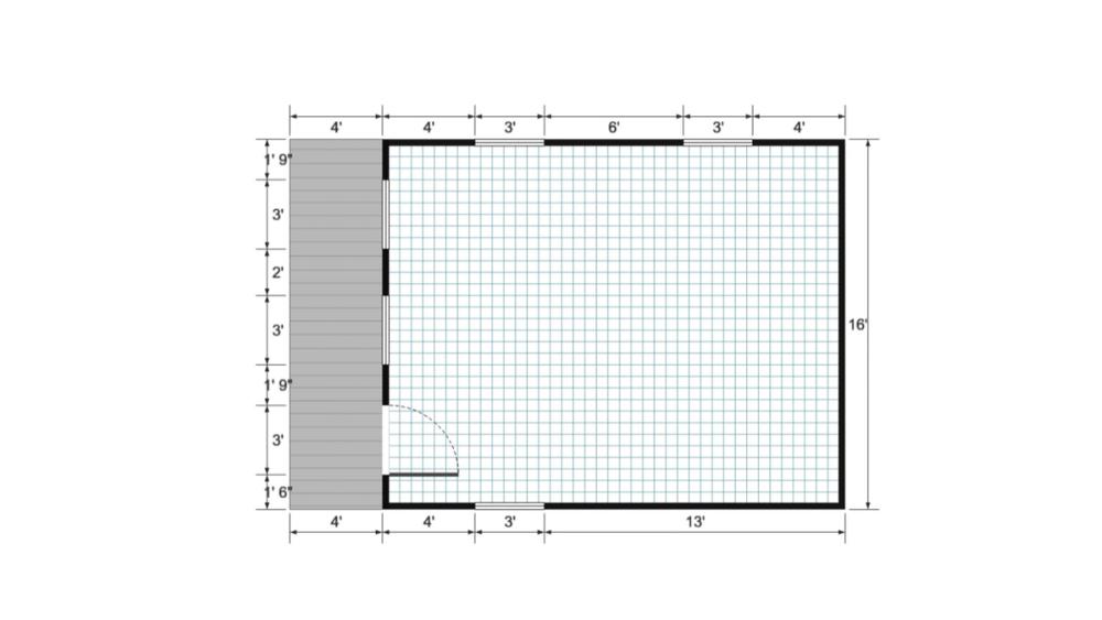 Floor plan for 16x24 Gable Cabinettee