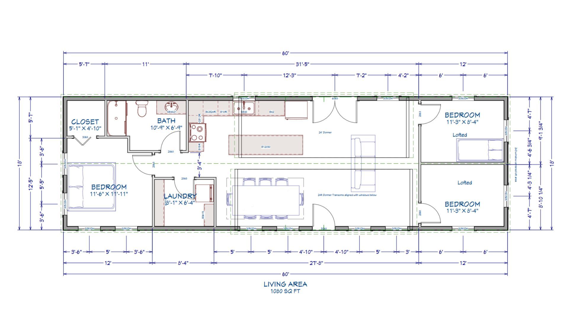 Floor plan for 18x60 Cabin Shell