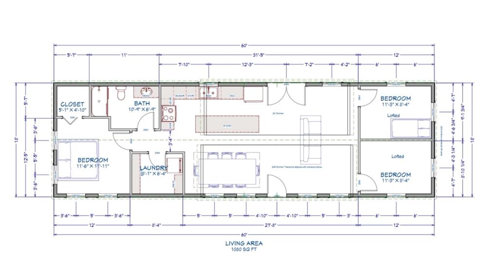 Floor plan for 18x60 Cabin Shell