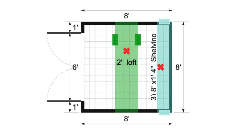 Floor plan for 8x8 Gable Shed