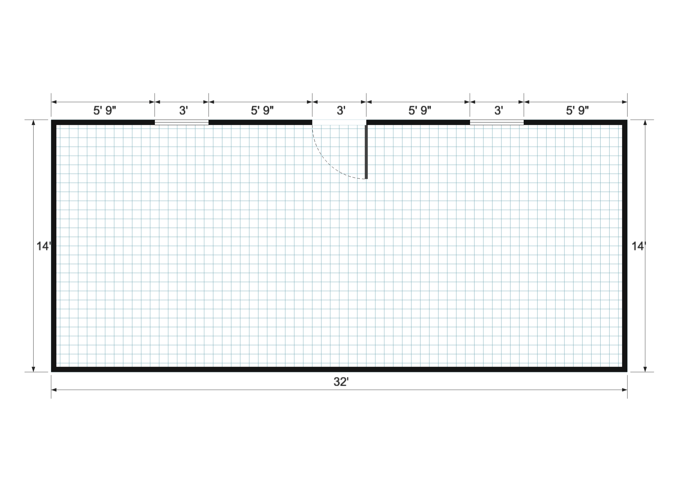 Gable Studio 14×32 floor plan