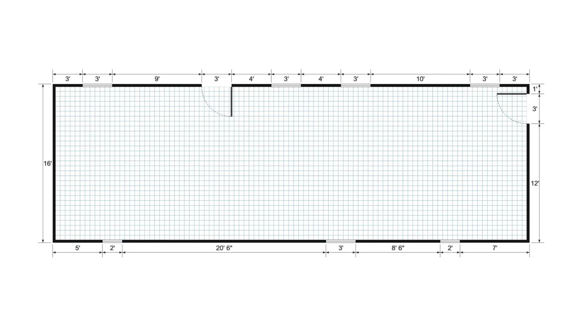 Floor plan for 16x48 Cabin Shell