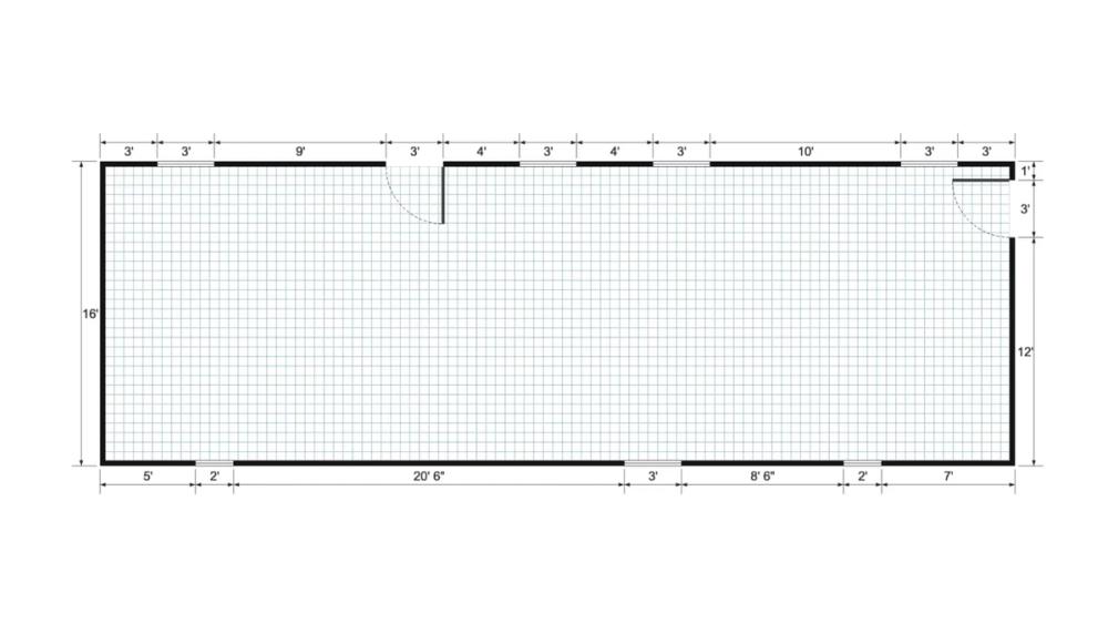 Floor plan for 16x48 Cabin Shell