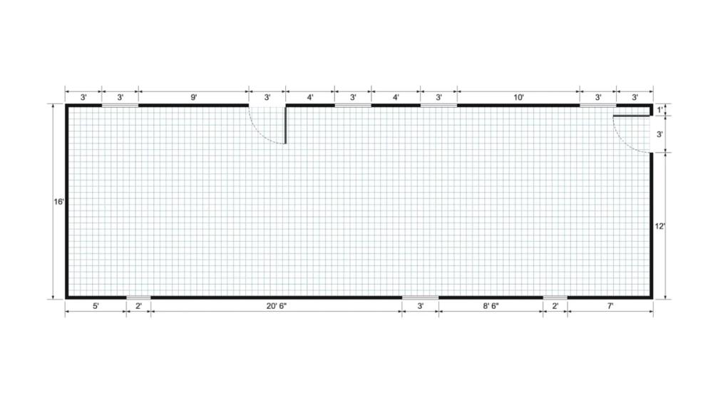 Floor plan for 16x48 Cabin Shell