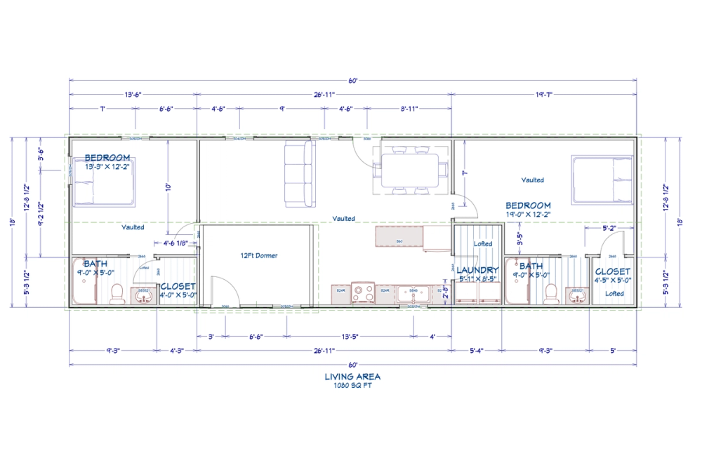 Floor plan for 18x60 Cabin Shell In Hawkins, Texas