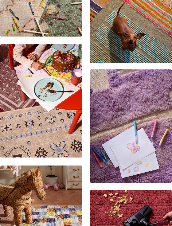 Kids with colorful rugs and artwork