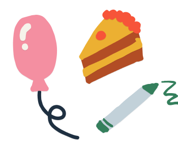 Balloon, cake and crayon illustration