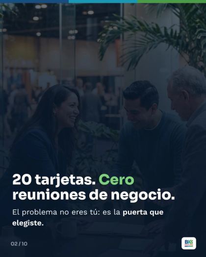Lámina 2 de 10: Sales de cada evento con 20 tarjetas y cero reuniones de negocio.
