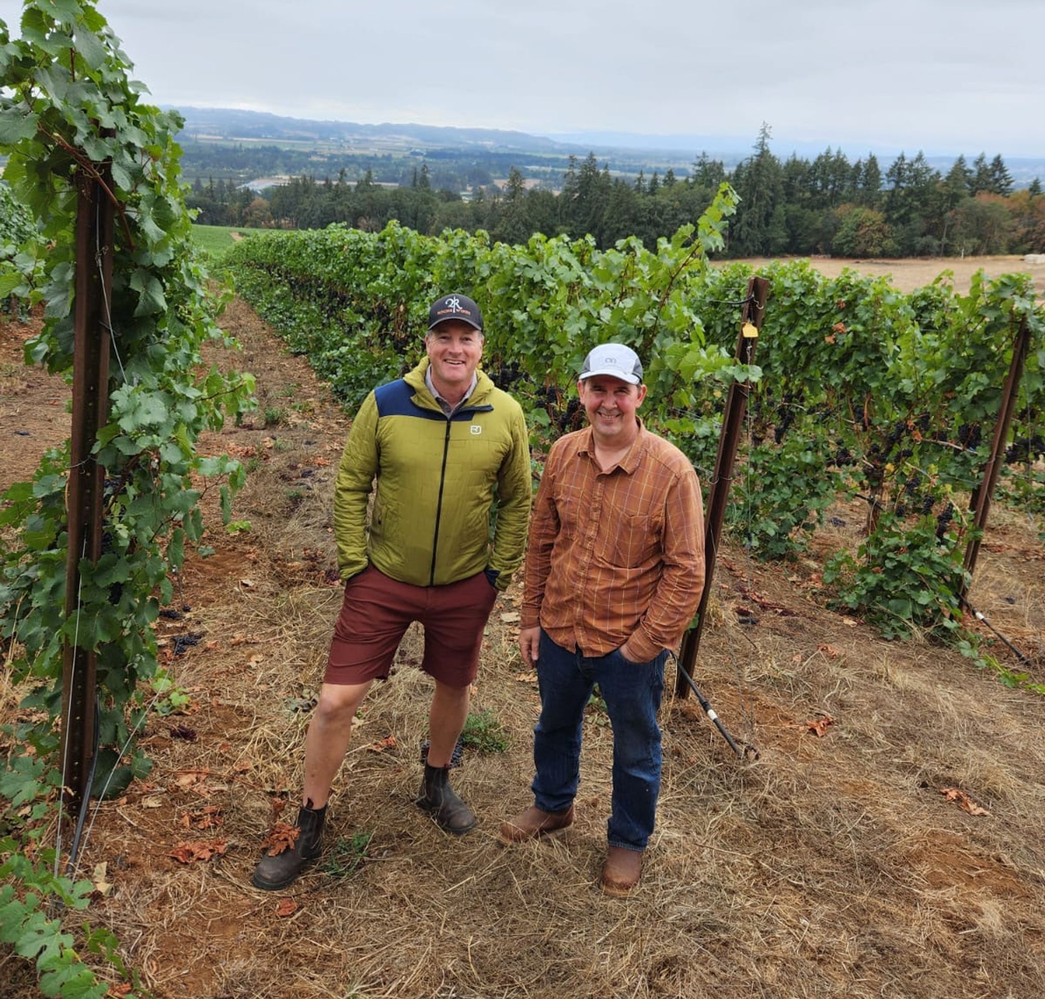 Dylan Roche and Russell Gladhart in Oregon vineyards