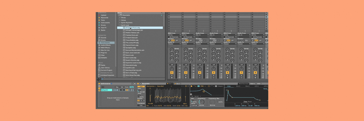Demonstration of adding multiple instruments to an Ableton Effect Rack and distributing each of their zones equally.