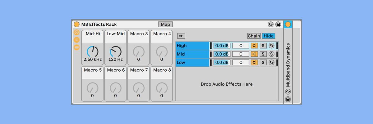 A view of our own Multiband Effects Rack that you can download as your own Ableton device..