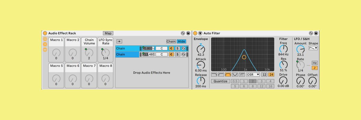 Demonstration of Ableton's audio effect rack as a parallel chain example.
