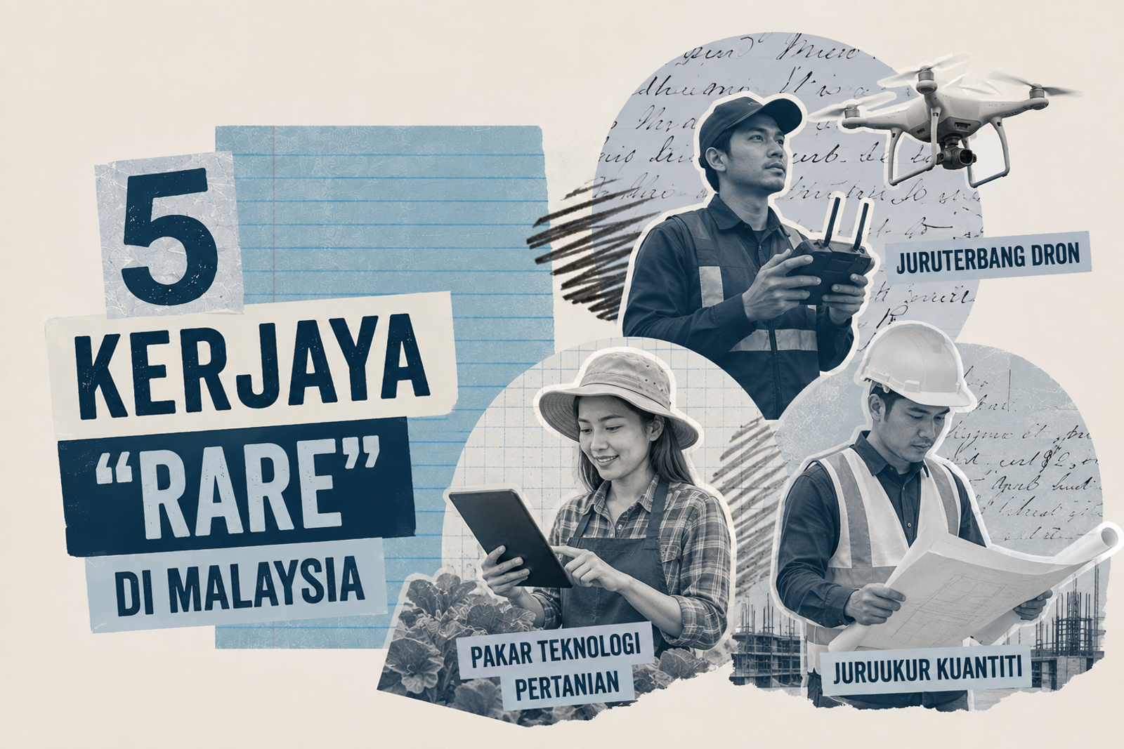 Kolaj "5 Kerjaya Rare di Malaysia" — juruterbang dron, pakar teknologi pertanian dan juruukur kuantiti