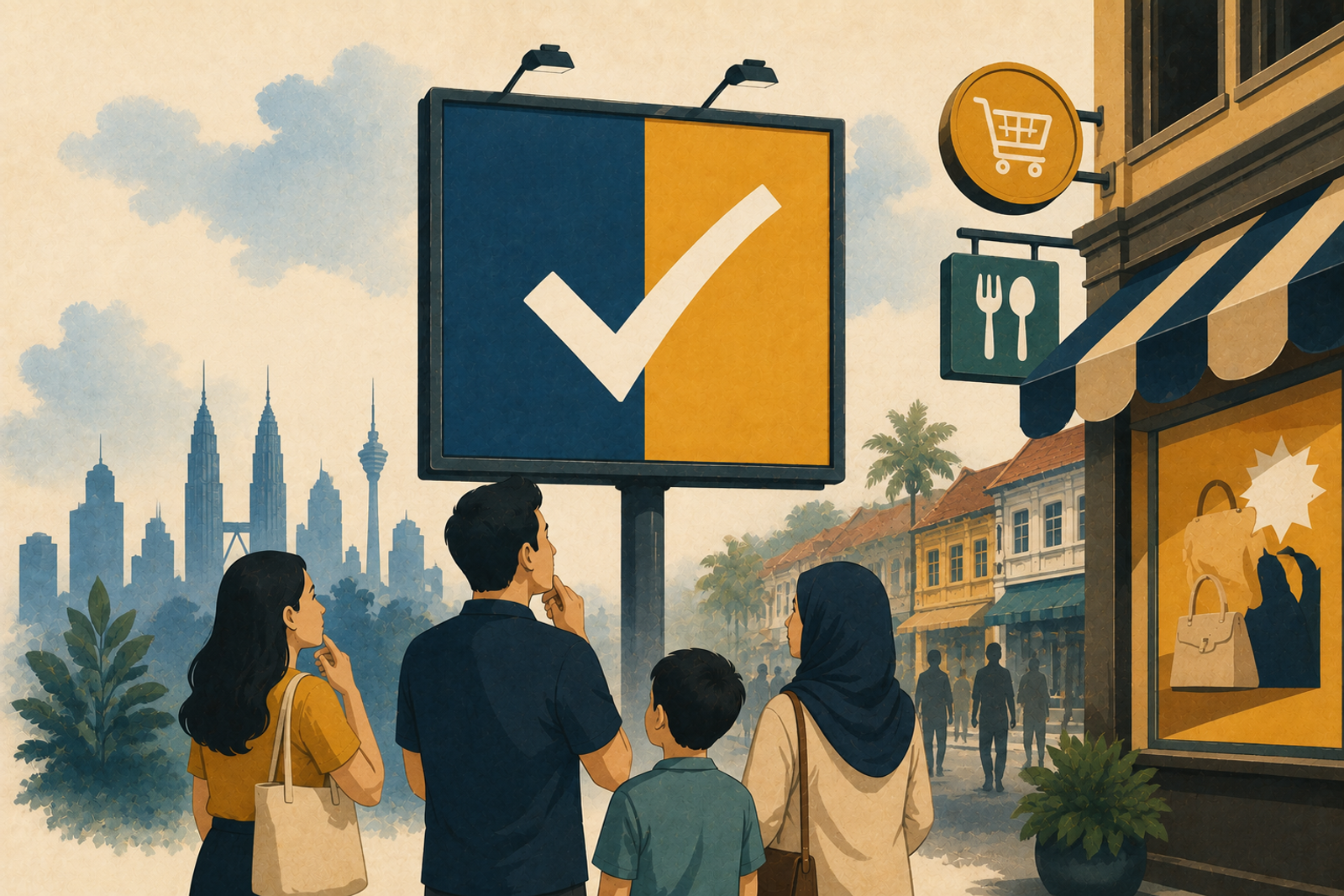 Kolaj bertemakan papan tanda dan iklan di Malaysia yang wajib memaparkan bahasa Melayu