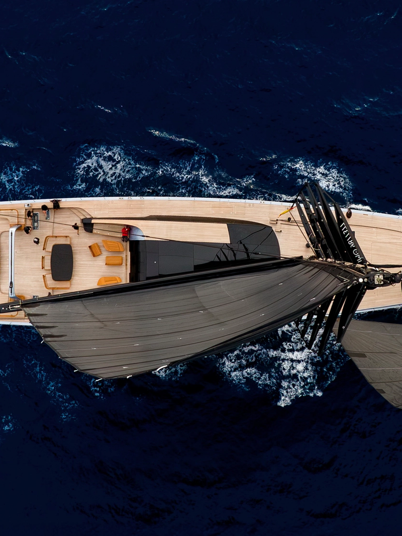 The superyacht Sarissa, straight as a spear, proudly slicing through the seas.