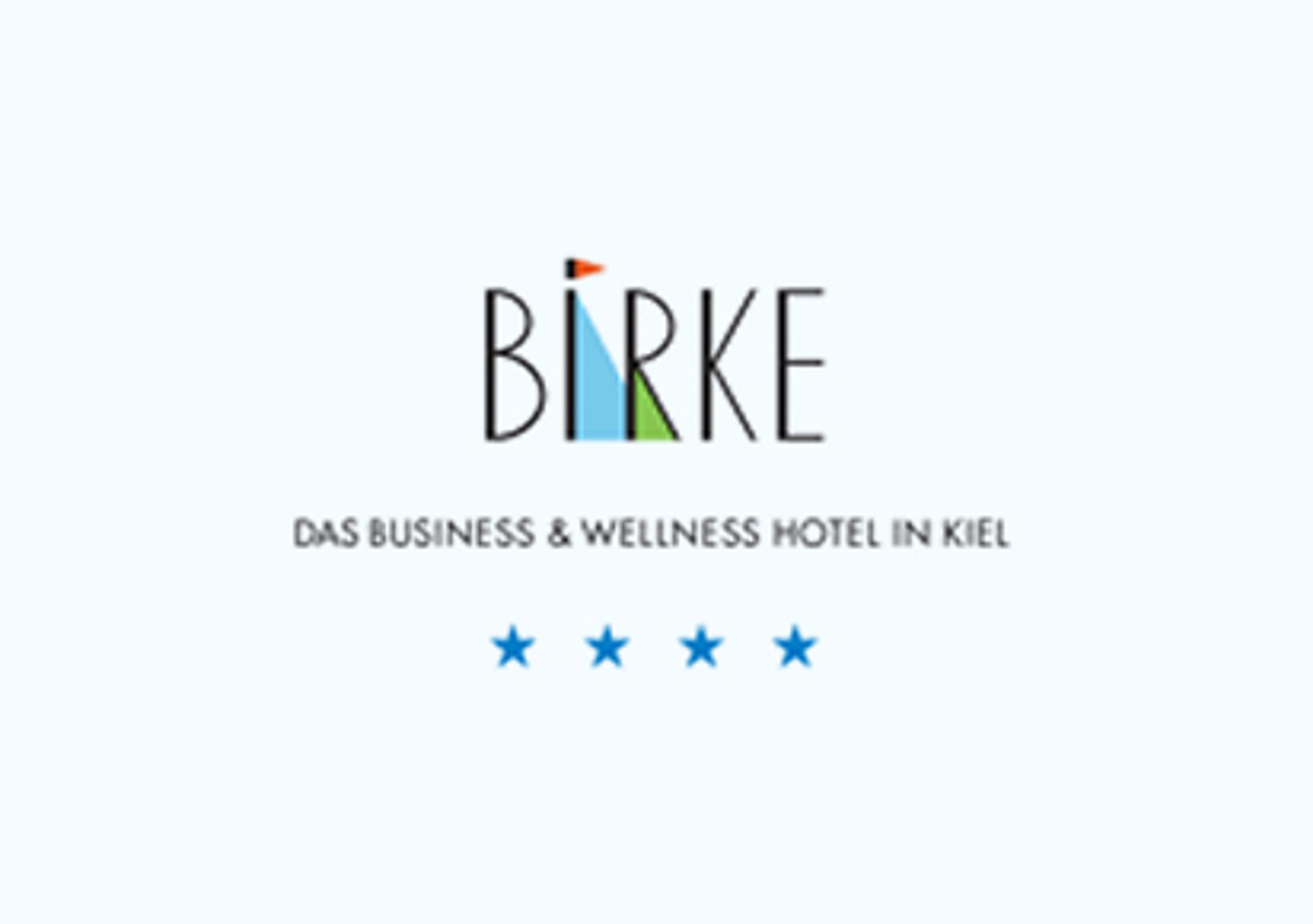 Hotel Birke Logo mit vier Sternen und Slogan in Kiel