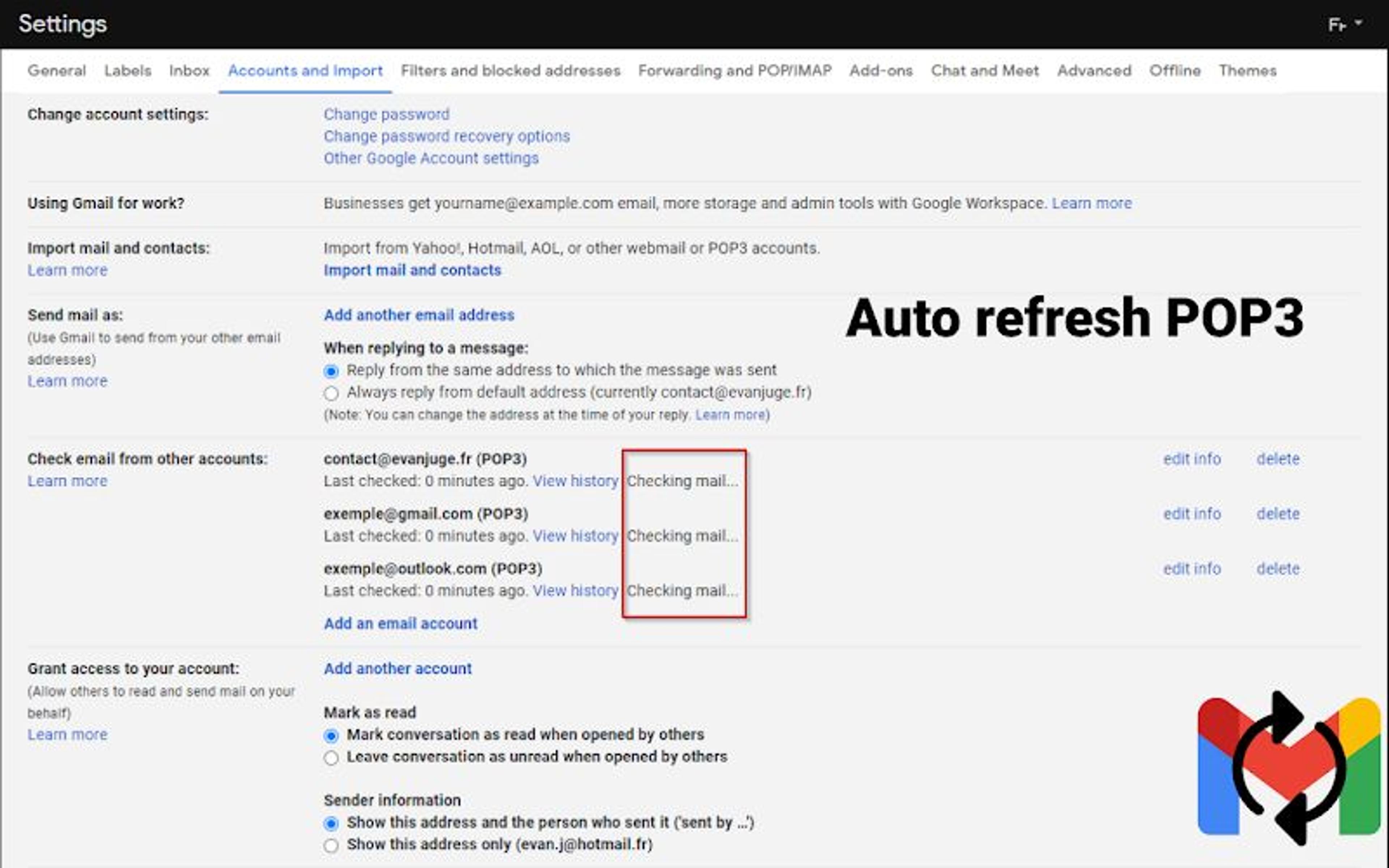Gmail Auto Refresh POP3