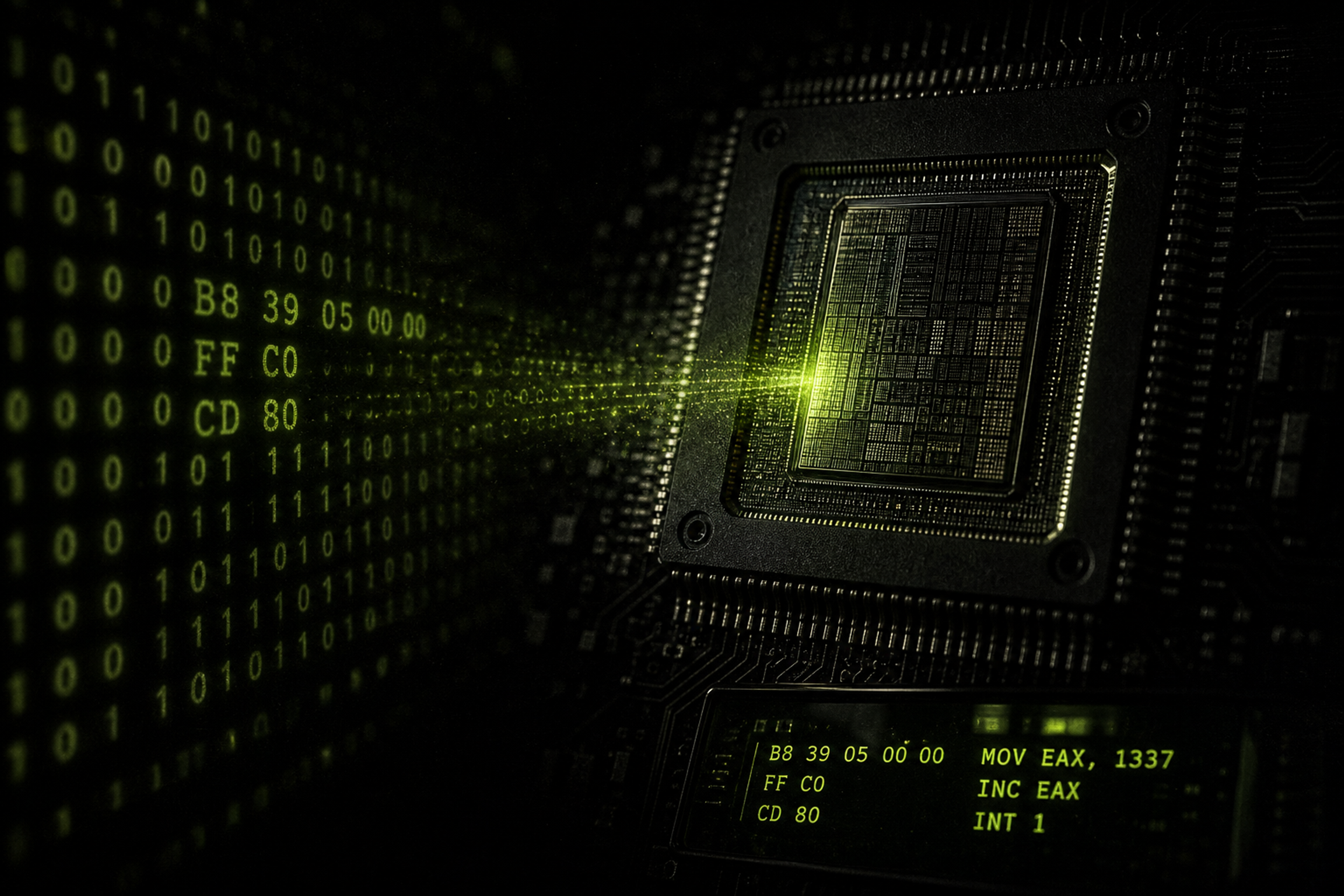 Konekieli: mnemonic → assembler → binäärit → CPU. Käännösketjun suunta vasemmalta oikealle.
