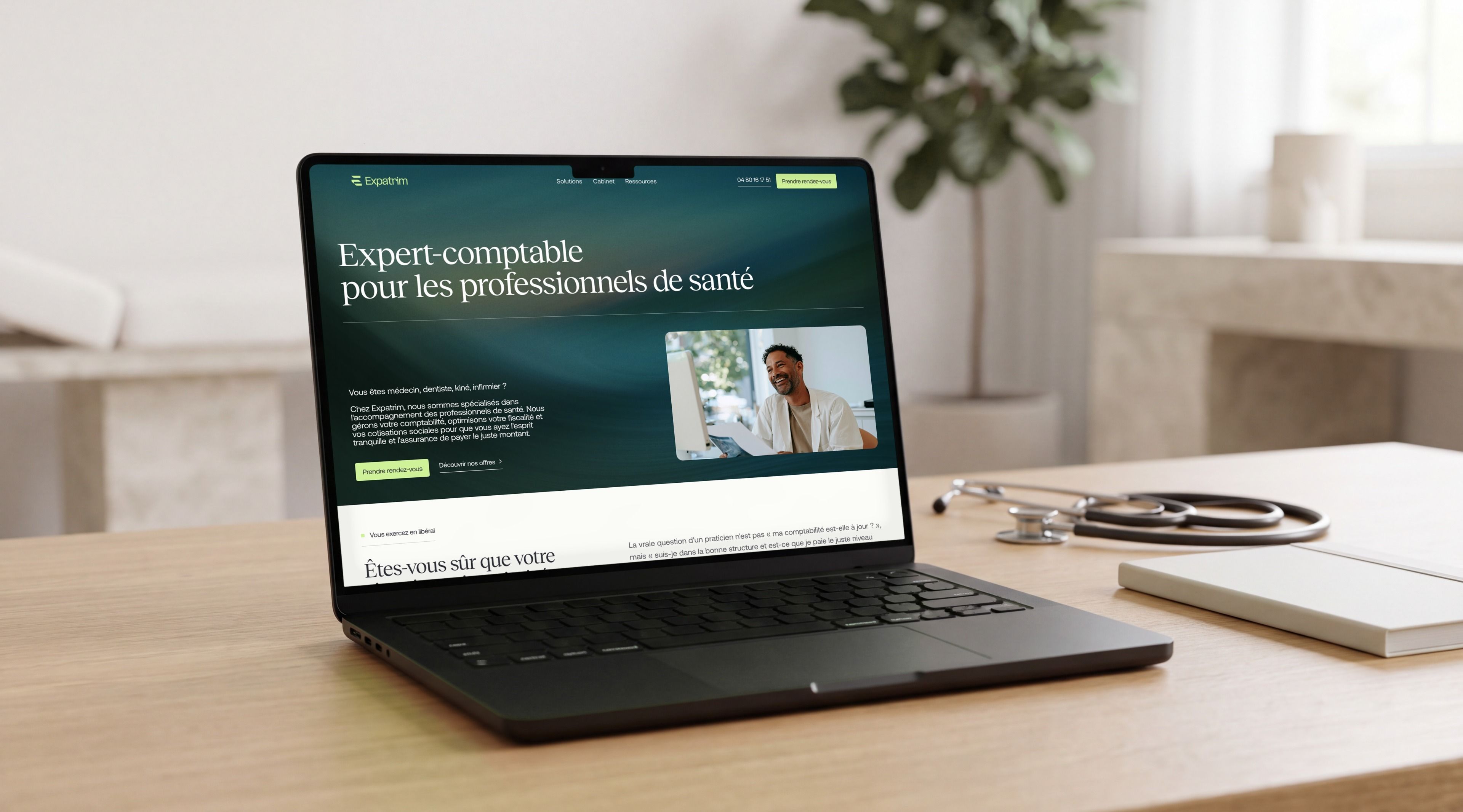 MacBook Pro open on Expatrim's “Accountant for healthcare professionals” page