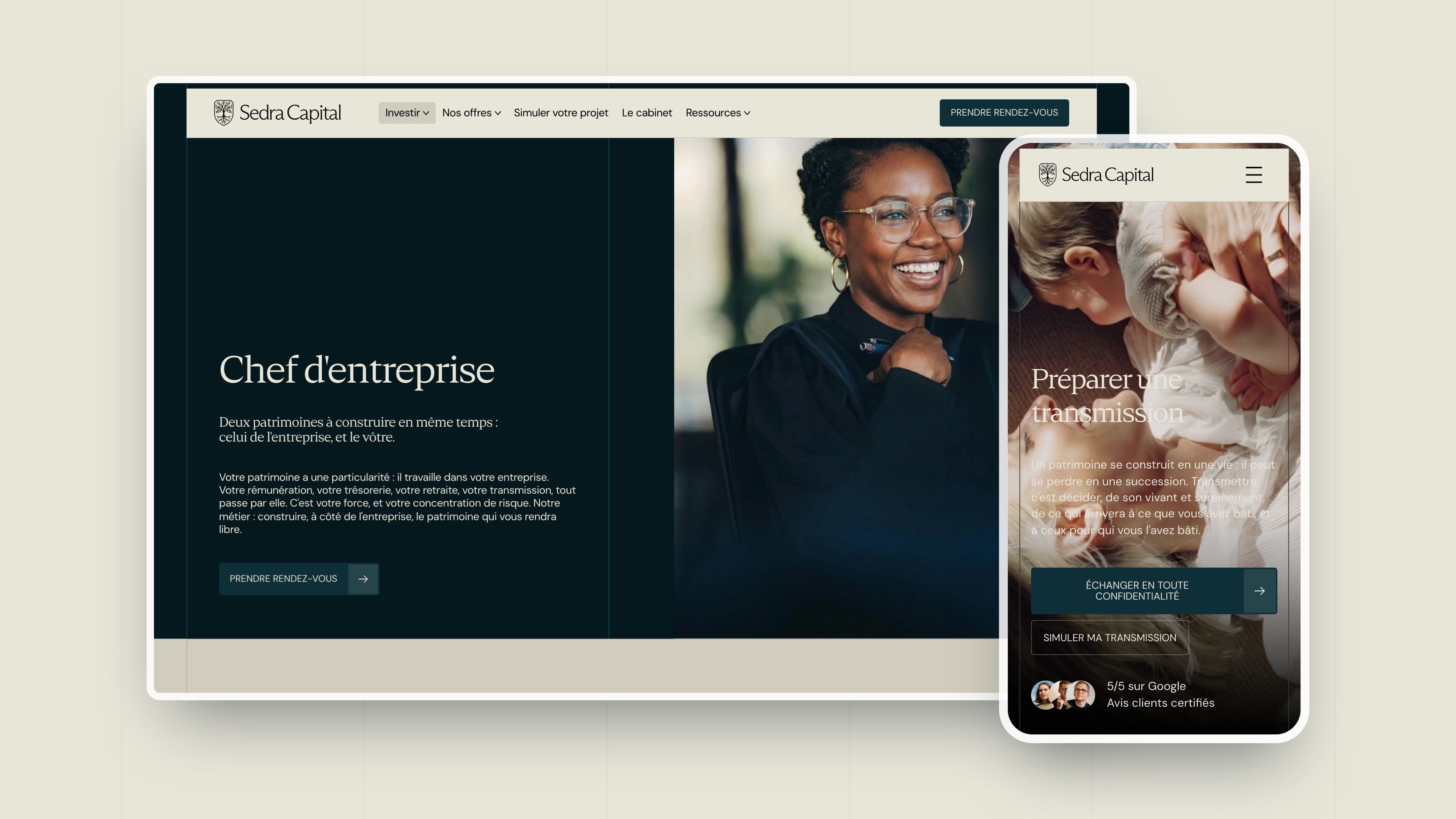 Business owner profile page on desktop and the Preparing a succession goal page on mobile