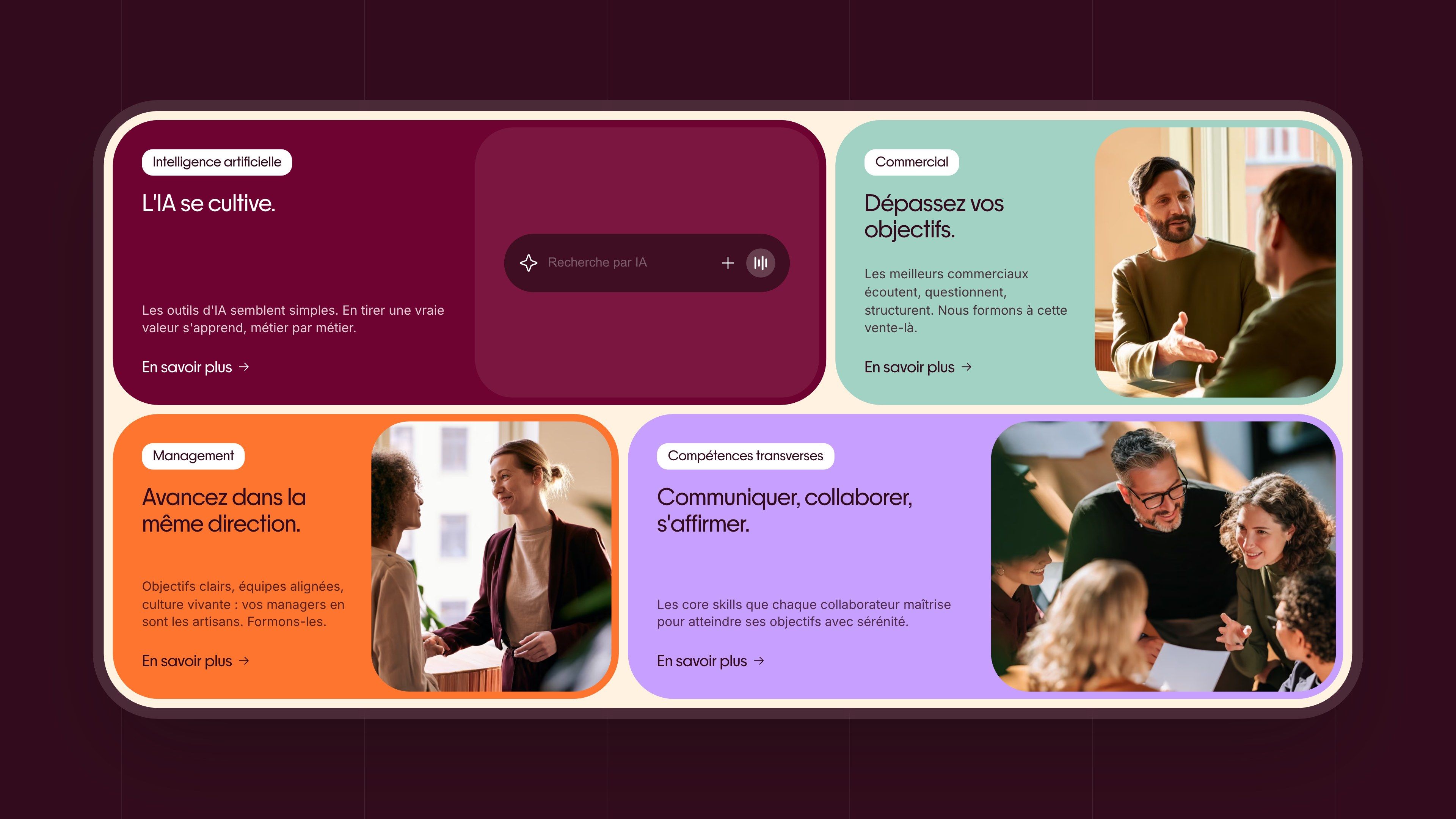 Unow's four training areas: AI, sales, management and soft skills