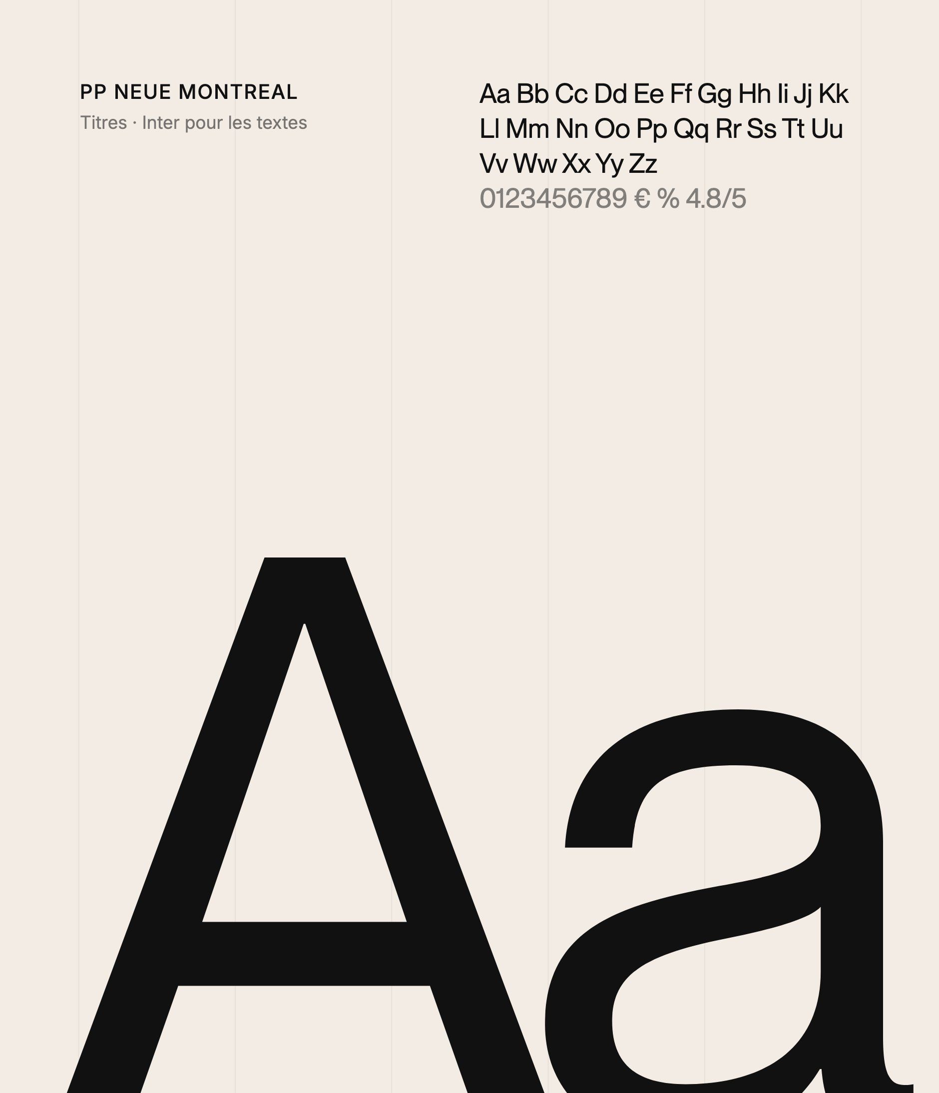 PP Neue Montreal, the heading typeface: a large black “Aa” on a cream background