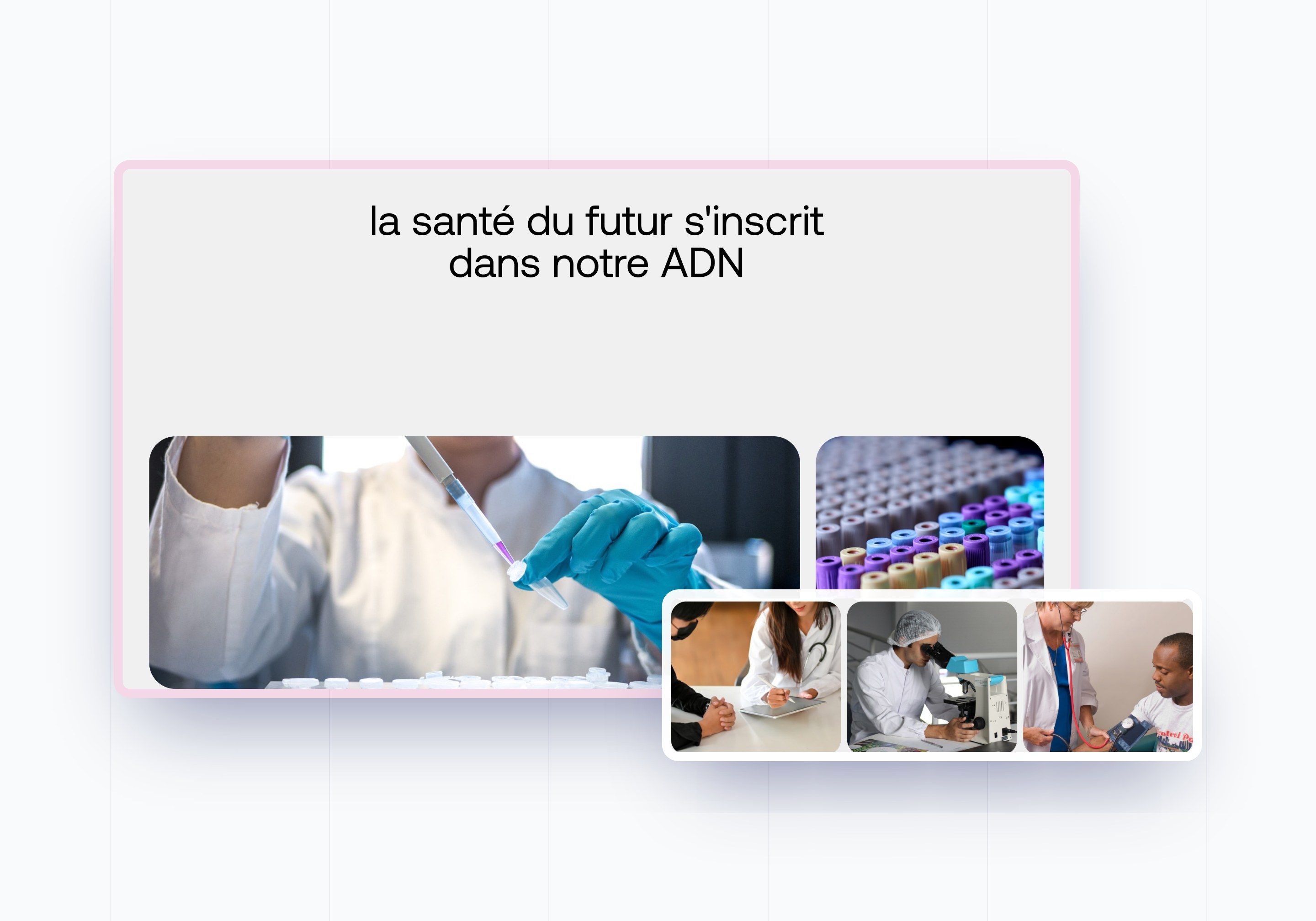 Direction 2, Editorial: centred headline, laboratory photographs and entry points for each audience