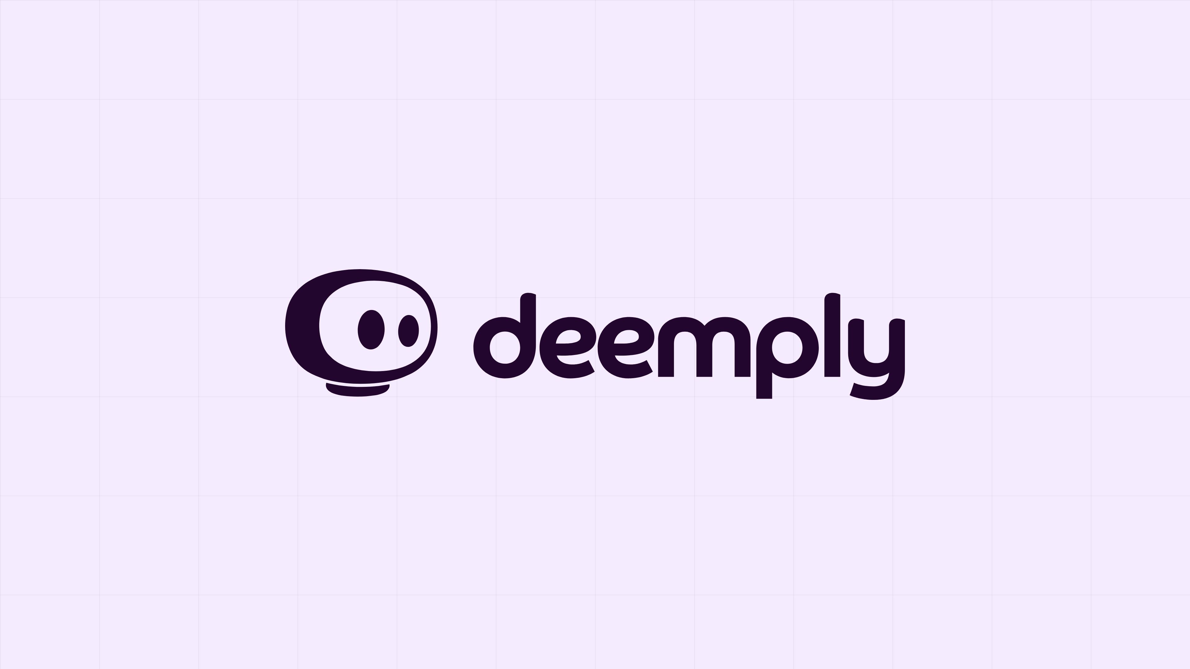 Deemply logo: the pictogram inspired by the mascot's head and the word deemply, in dark purple on a lavender background