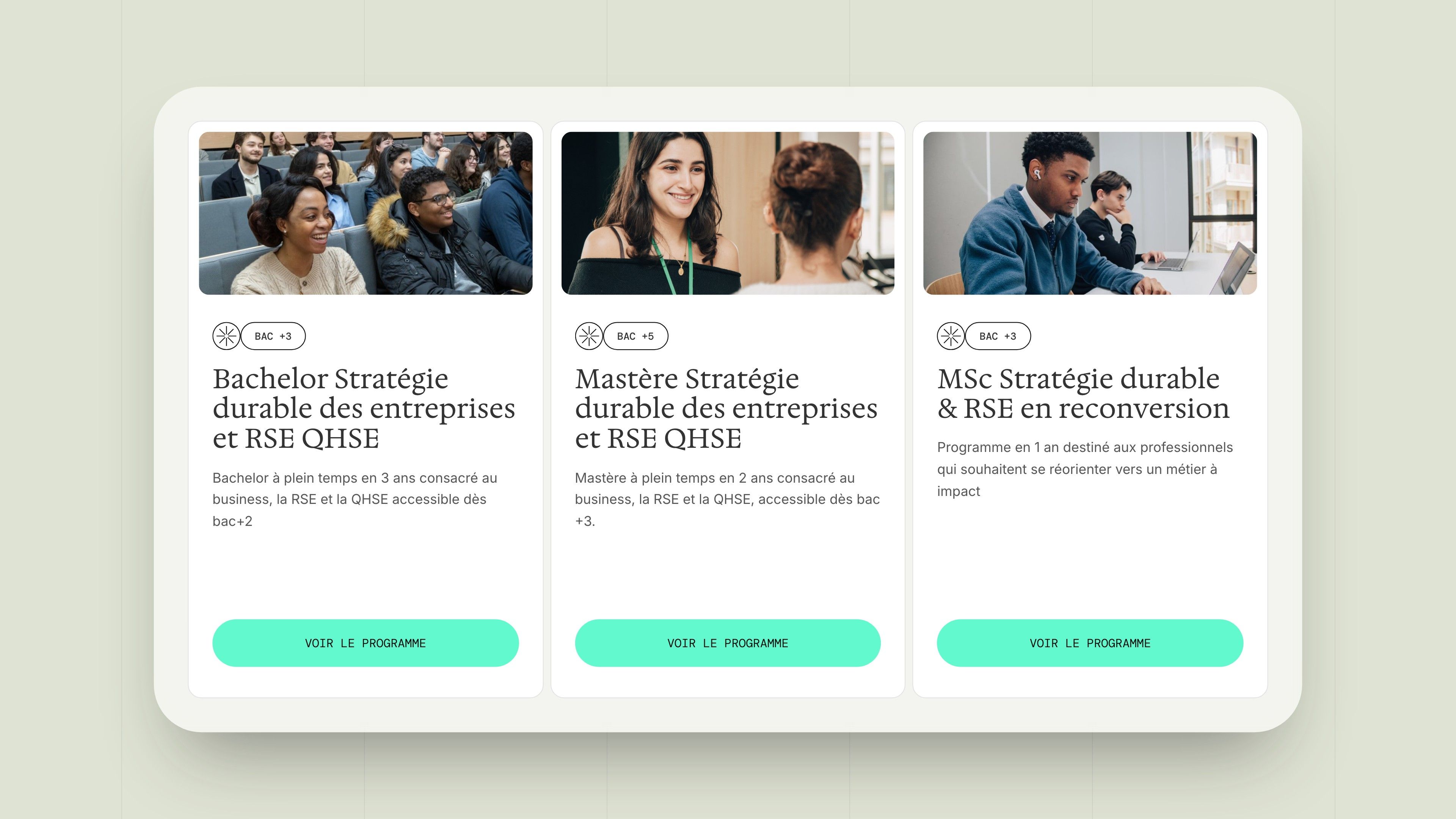 The three programmes: Bachelor's, Master's and the career-change MSc in Sustainability Strategy & CSR